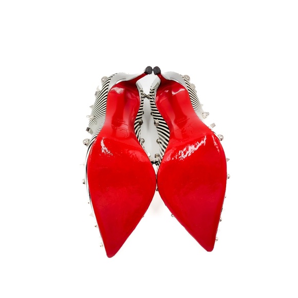 Christian Louboutin Black White Striped Patent Leather Studded Heels EU 38.5 - Picture 8 of 8